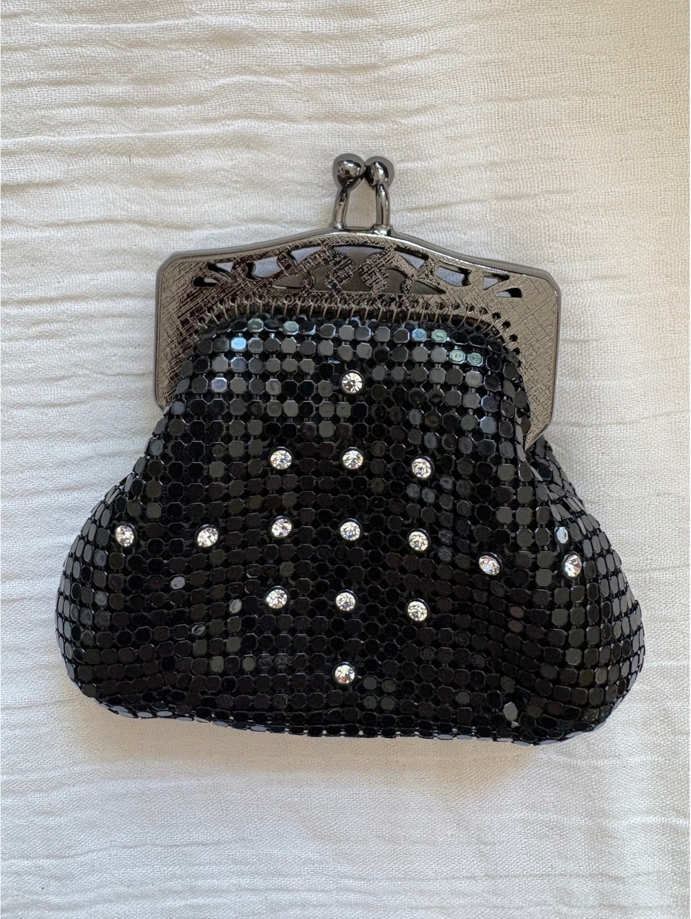 Vintage Whiting & Davis Black Metal Mesh Rhinestone Mini Evening Purse. Bag 29